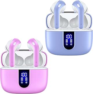 Purple and Sunset Pink True Wireless Earbuds with Charging Case