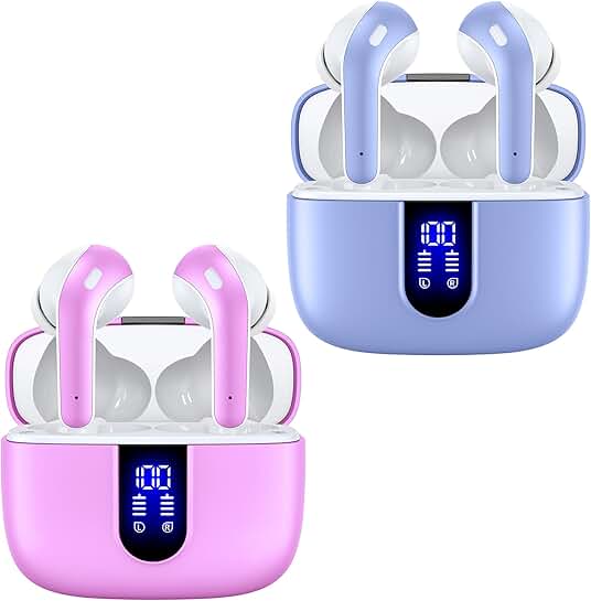 Purple and Sunset Pink True Wireless Earbuds with Charging Case