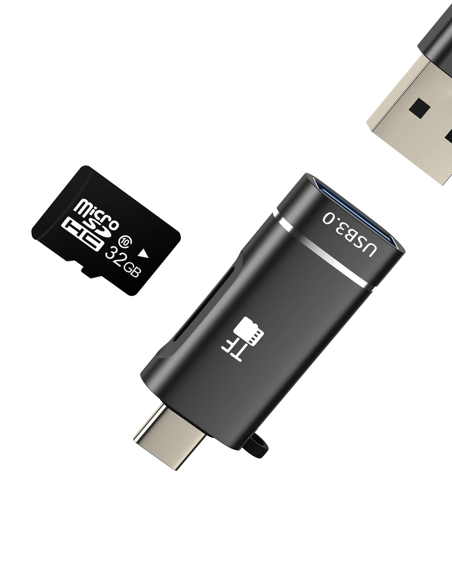 USB A to USB C Adapter with Micro SD Card Reader