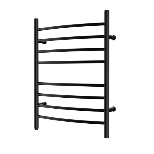 HEAT E Towel Warmer 8 Bar Plug-in Curved Bath Towel Heater Towel Warmer for Bathroom Plug-in Drying Rack Matte Black