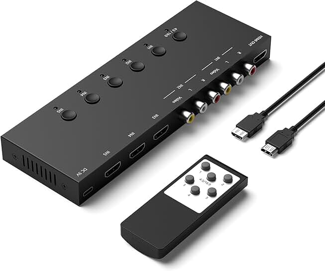 2 AV to HDMI Converter and 3 HDMI Switcher with RCA Adapter