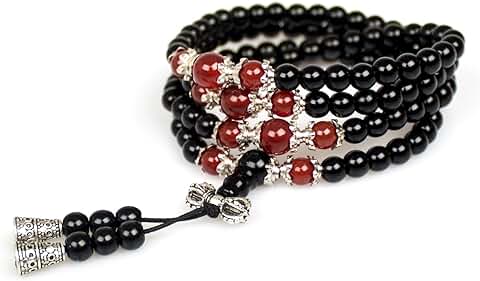 6mm Mala Beads Meditation Necklace with Obsidian and Tiger Eye