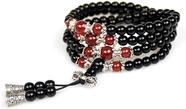 6mm Mala Beads Meditation Necklace with Obsidian and Tiger Eye
