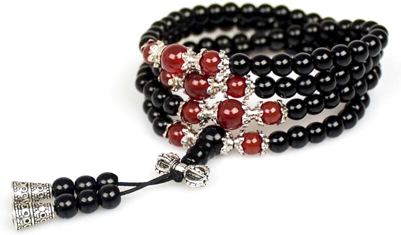 6mm Mala Beads Meditation Necklace with Obsidian and Tiger Eye