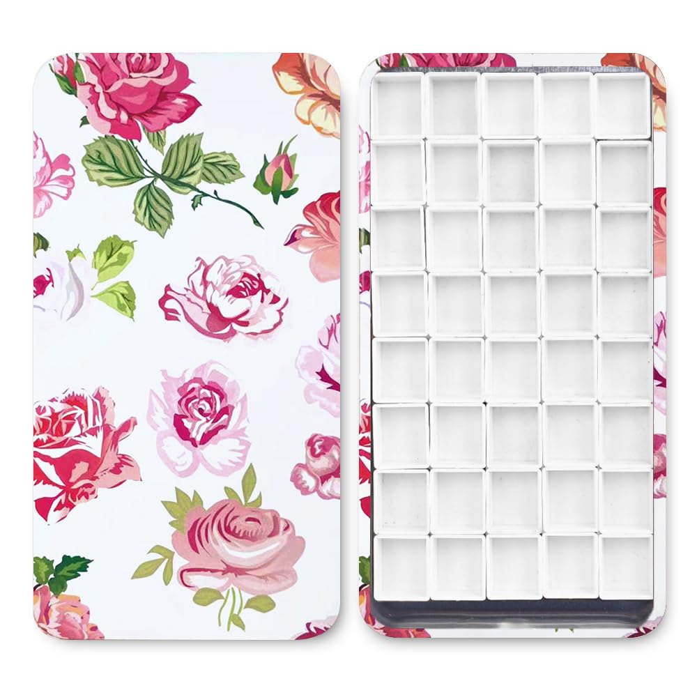 40Pcs Empty Half Pans with Magnetic Stripe Watercolor Paint Travel Tin