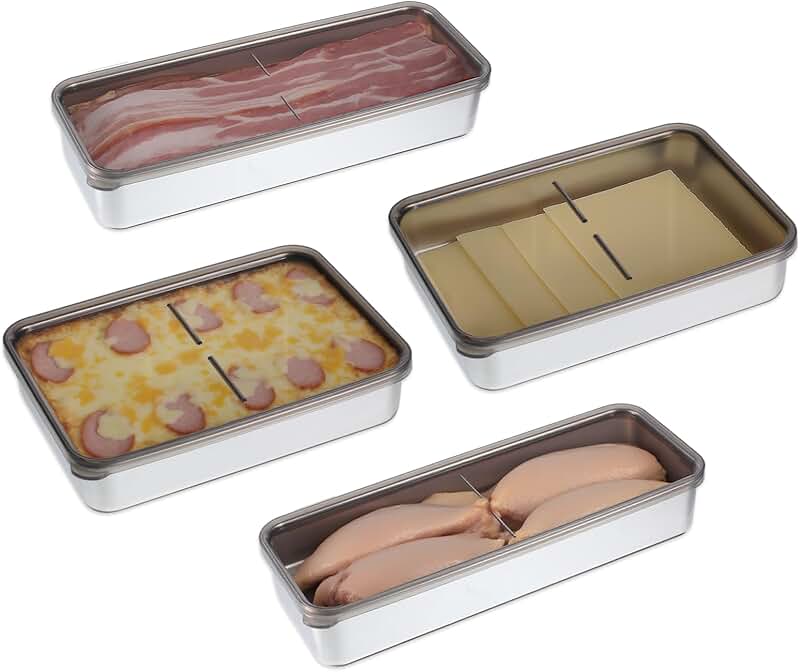 Set of 4 Stainless Steel Food Storage Containers with Lids