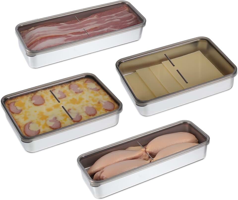 Set of 4 Stainless Steel Food Storage Containers with Lids