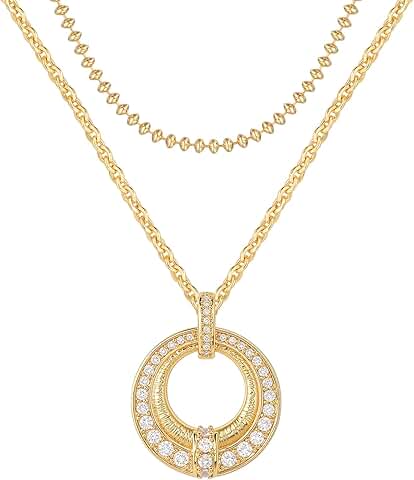 Layered Gold Circle Necklace Set for Women