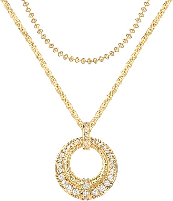 Layered Gold Circle Necklace Set for Women