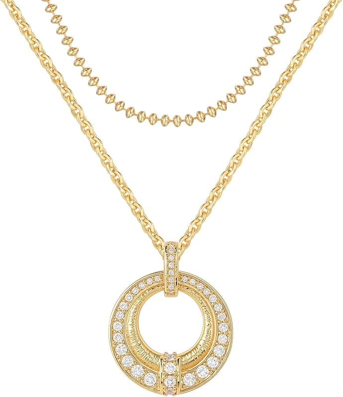 Layered Gold Circle Necklace Set for Women
