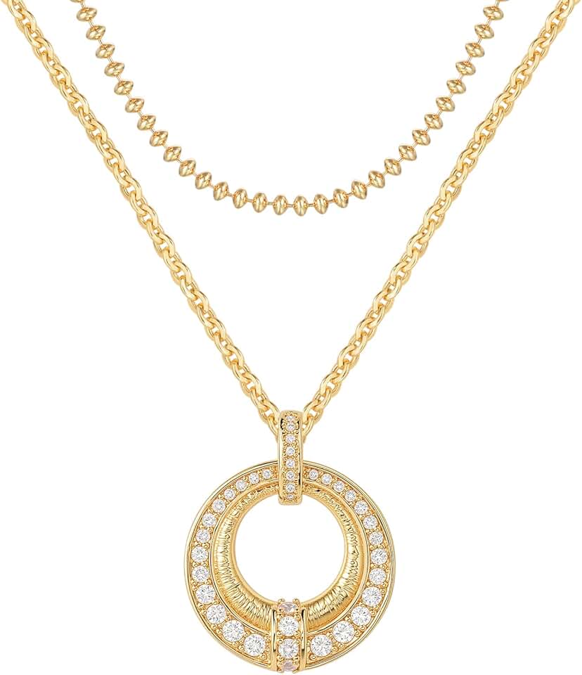 Layered Gold Circle Necklace Set for Women