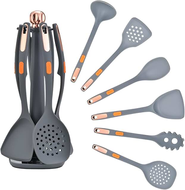 7-Piece Silicone Cooking Utensil Set in Dark Grey
