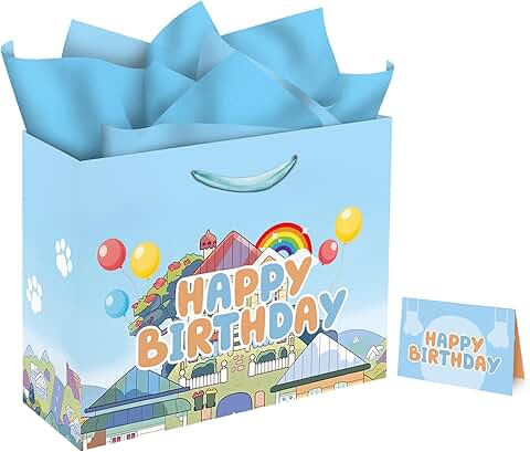 Large Blue Dog Gift Bag Set with Card and Tissue
