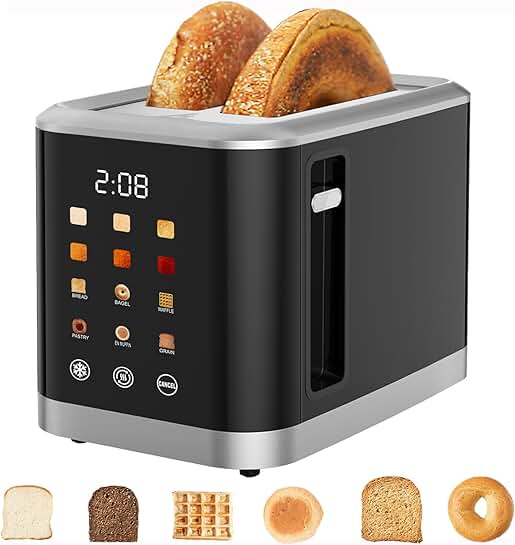 Digital 2-Slice Touch Screen Toaster with 6 Bread Types