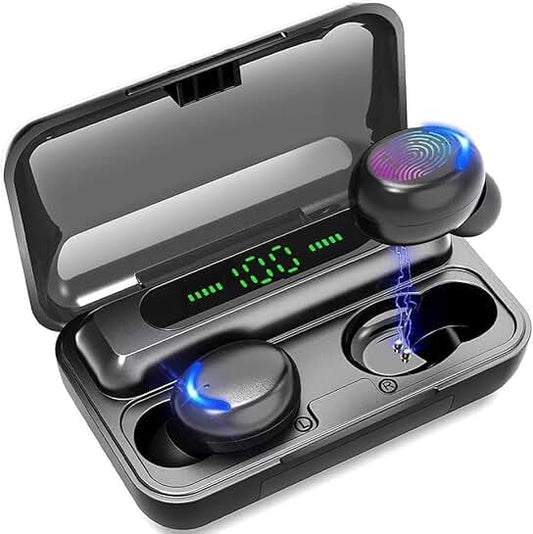 Wireless earbuds with large charging case and phone charging