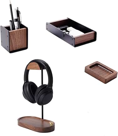 Black Walnut Headphone Stand and Desk Organizer