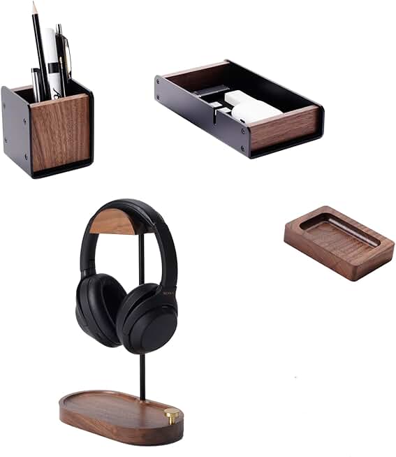 Black Walnut Headphone Stand and Desk Organizer