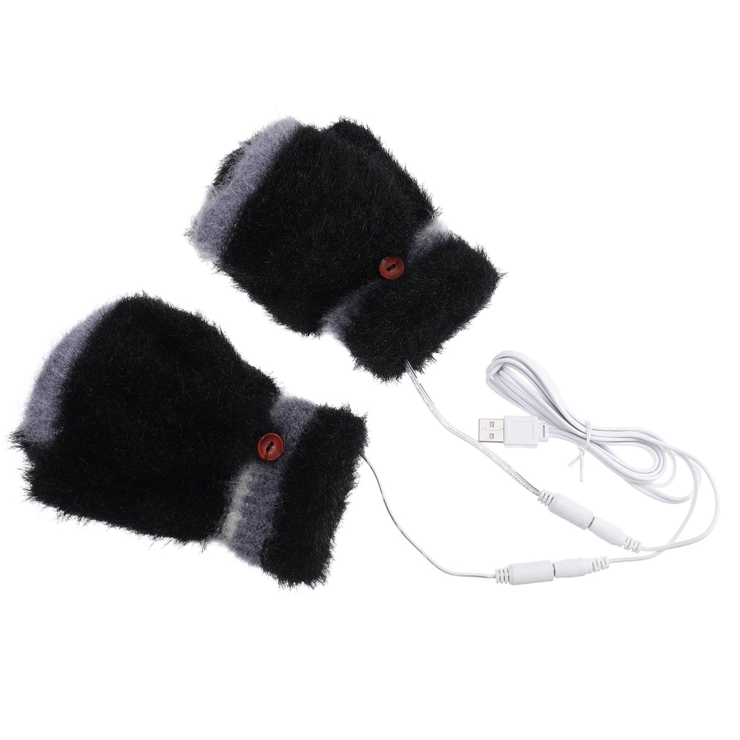1 Pair USB Heated Gloves Winter Laptop Gloves Half Hands Heated Fingerless Warm Gloves Winter Hands Warmer for Home Office School, Black