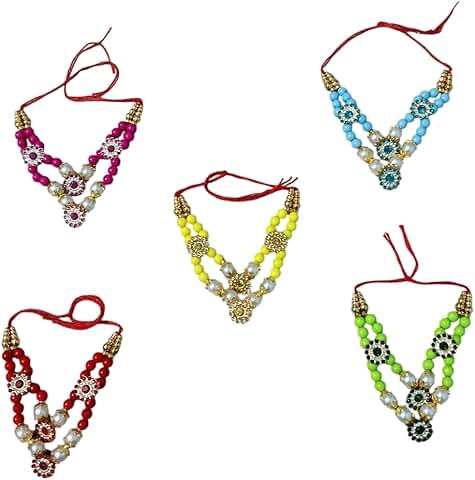 Decorative Temple Deity Mala Necklace Set, Pearl & Crystal, for Idols