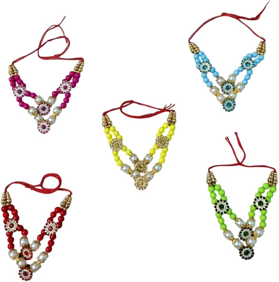 Decorative Temple Deity Mala Necklace Set, Pearl & Crystal, for Idols