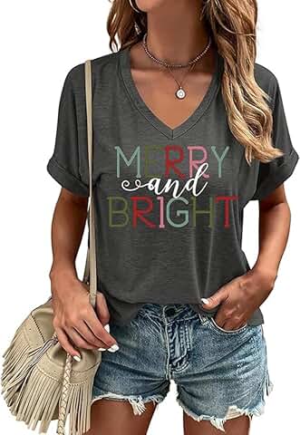 Women’s Christmas V-Neck Short Sleeve T-Shirt