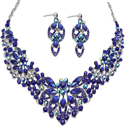 Women’s Rhinestone Crystal Jewelry Set with Necklace and Earrings