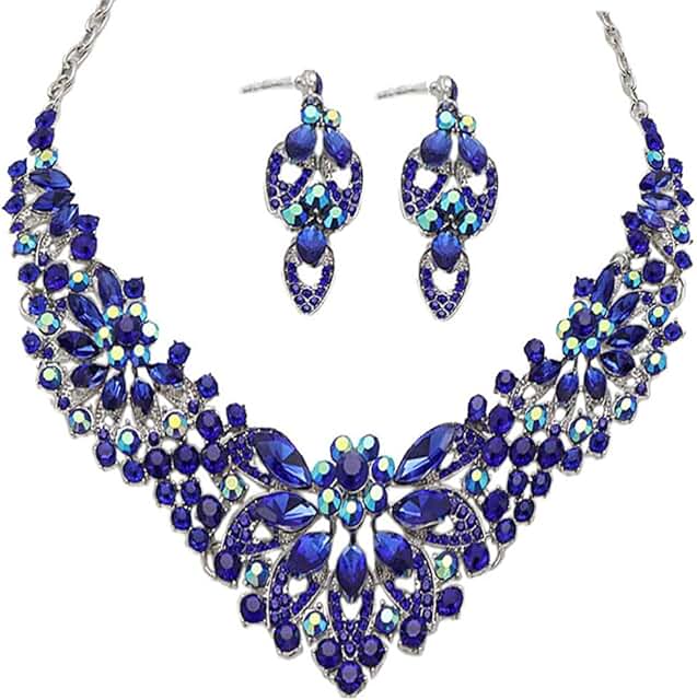 Women’s Rhinestone Crystal Jewelry Set with Necklace and Earrings