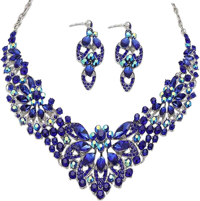 Women’s Rhinestone Crystal Jewelry Set with Necklace and Earrings