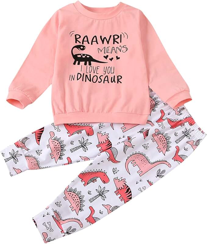 Toddler Girl Dinosaur Long Sleeve Top and Pants Set