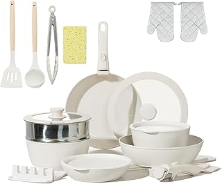 23-Piece Nonstick Ceramic Cookware Set with Removable Handles