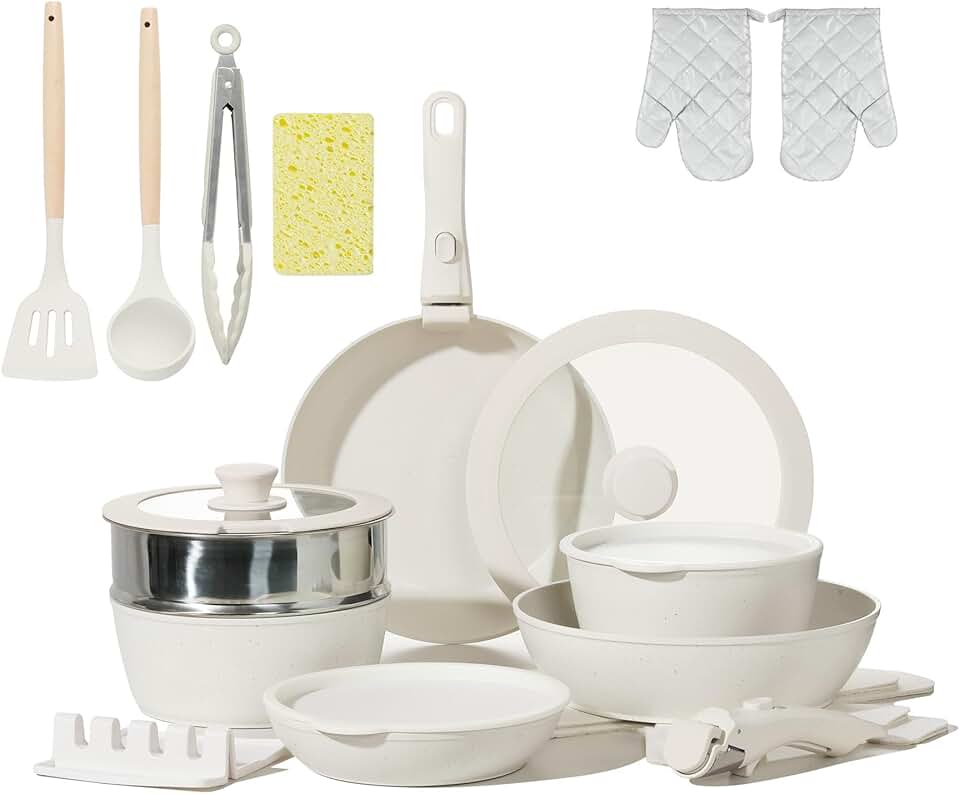 23-Piece Nonstick Ceramic Cookware Set with Removable Handles