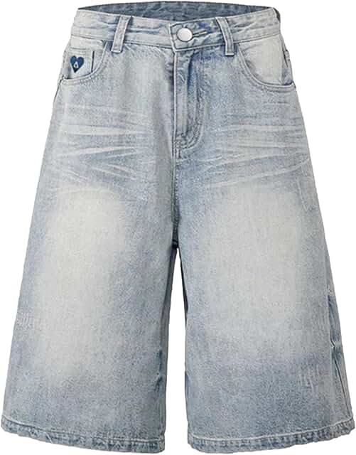 Loose Fit Washed Denim Shorts for Men
