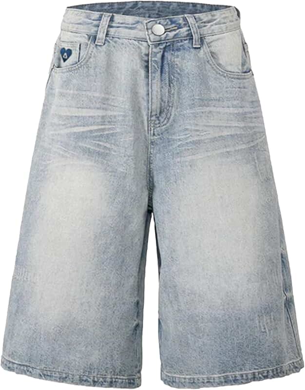 Loose Fit Washed Denim Shorts for Men