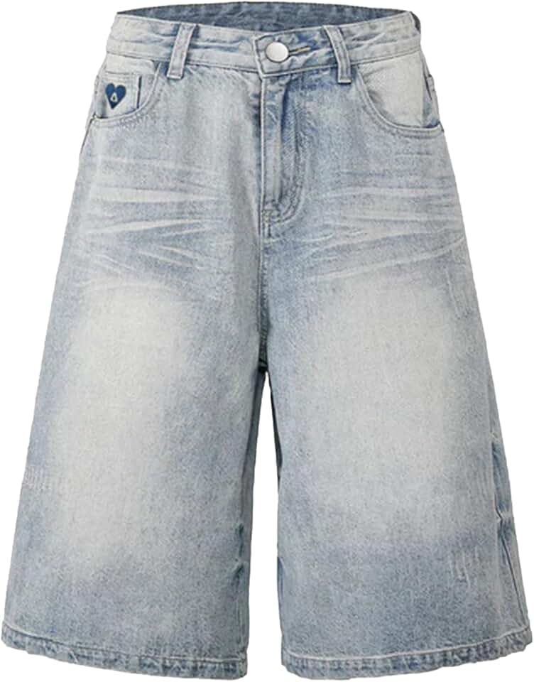 Loose Fit Washed Denim Shorts for Men