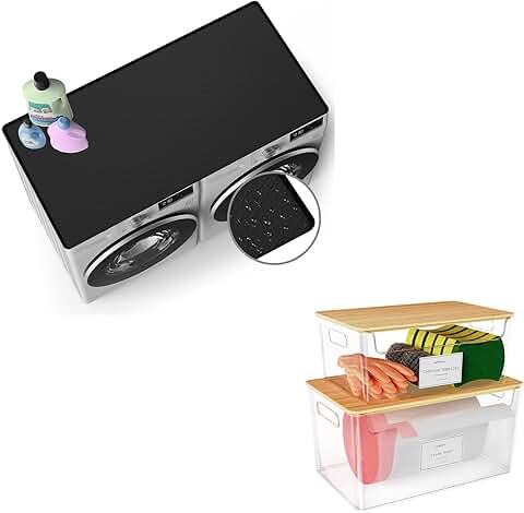 54-inch black covers for washer and dryer, two trash bag holders