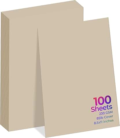 Cream 8.5 x 11 Cardstock, 100 Sheets, 230 GSM