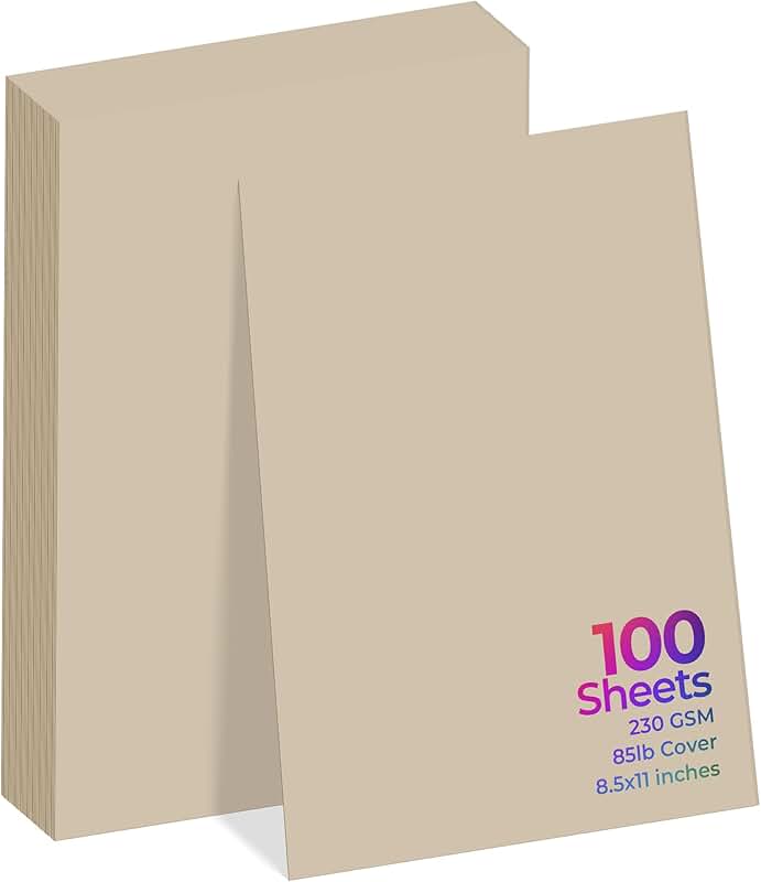 Cream 8.5 x 11 Cardstock, 100 Sheets, 230 GSM