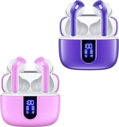 Sunset Pink and Purple True Wireless Earbuds with Charging Case