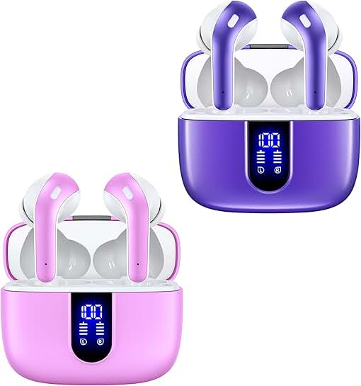 Sunset Pink and Purple True Wireless Earbuds with Charging Case