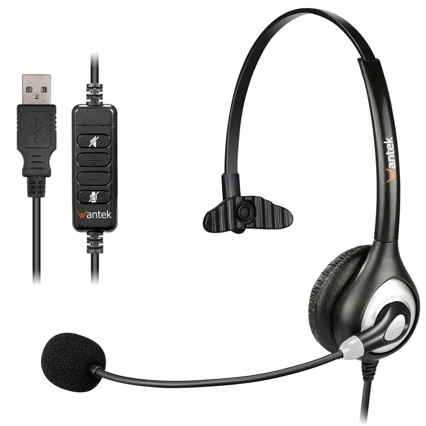 Corded USB Headsets Mono with Noise Cancelling Mic and in-line Controls, UC Business Headset for Skype, SoftPhone, Call Center, Crystal Clear Chat, Super Lightweight, Ultra Comfort (UC600)