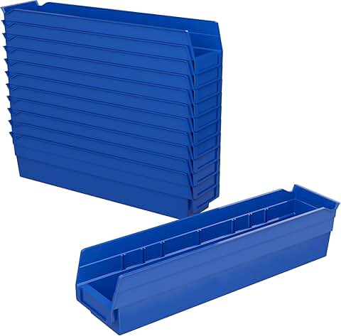 Heavy Duty Plastic Shelf Bins, 12-Pack, Blue
