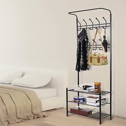 3-Tier Coat Rack with Shoe Organizer and Shelf