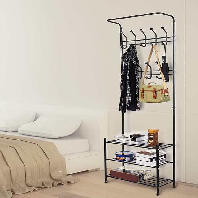 3-Tier Coat Rack with Shoe Organizer and Shelf