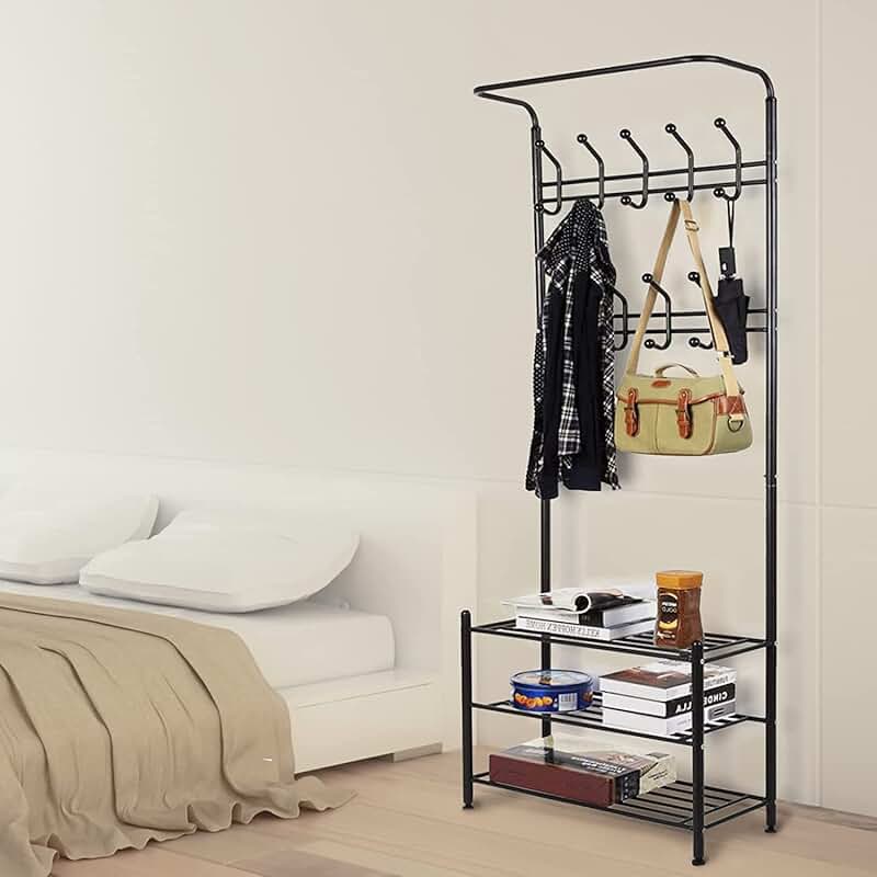 3-Tier Coat Rack with Shoe Organizer and Shelf