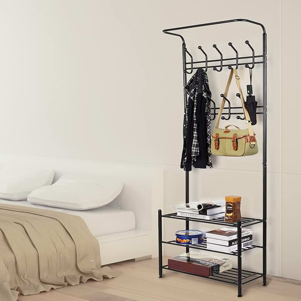 3-Tier Coat Rack with Shoe Organizer and Shelf