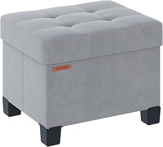 Velvet Storage Ottoman with Feet, Folding Bench, Dove Gray