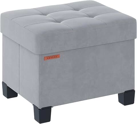 Velvet Storage Ottoman with Feet, Folding Bench, Dove Gray