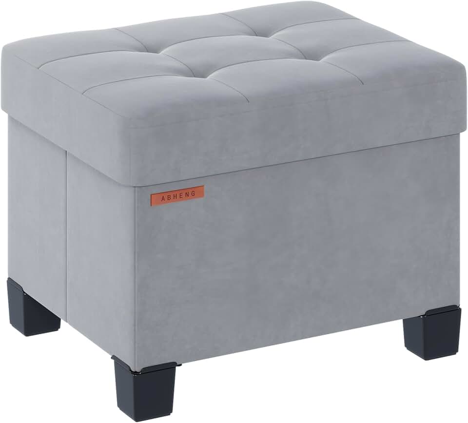 Velvet Storage Ottoman with Feet, Folding Bench, Dove Gray