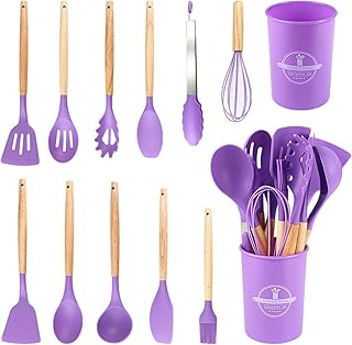 12-Piece Silicone Kitchen Utensil Set with Wooden Handles