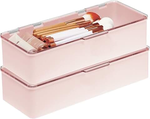 Long Plastic Cosmetic Storage Organizer Box, 2 Pack